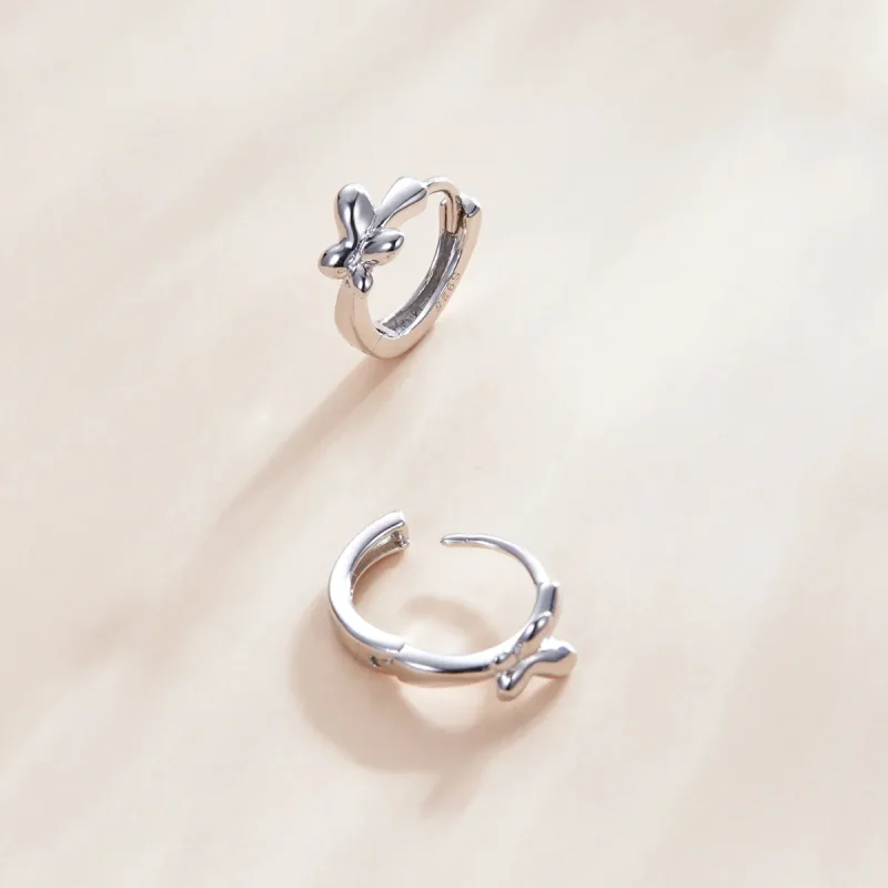 (image for) Pandora Style Silver Hoop Earrings, Butterfly - SCE1038 - View 3