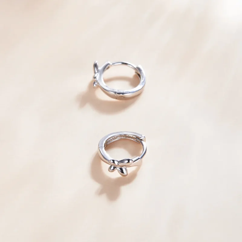 (image for) Pandora Style Silver Hoop Earrings, Butterfly - SCE1038 - View 4