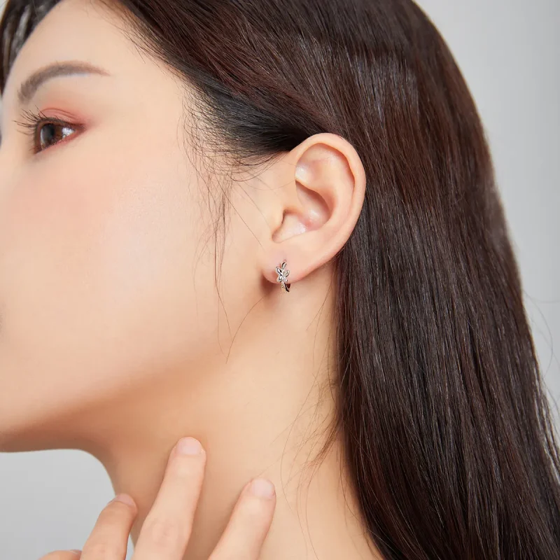 (image for) Pandora Style Silver Hoop Earrings, Butterfly - SCE1038 - View 5