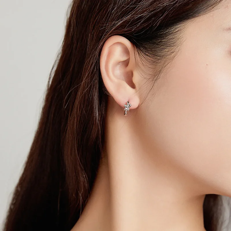 (image for) Pandora Style Silver Hoop Earrings, Butterfly - SCE1038 - View 7