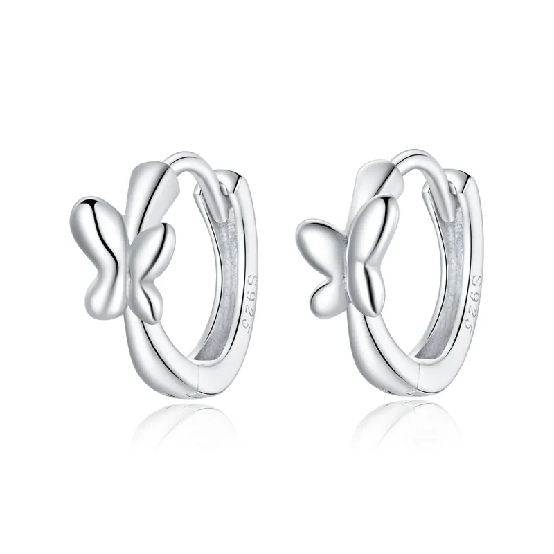 (image for) Pandora Style Silver Hoop Earrings, Butterfly - SCE1038 - Product Image