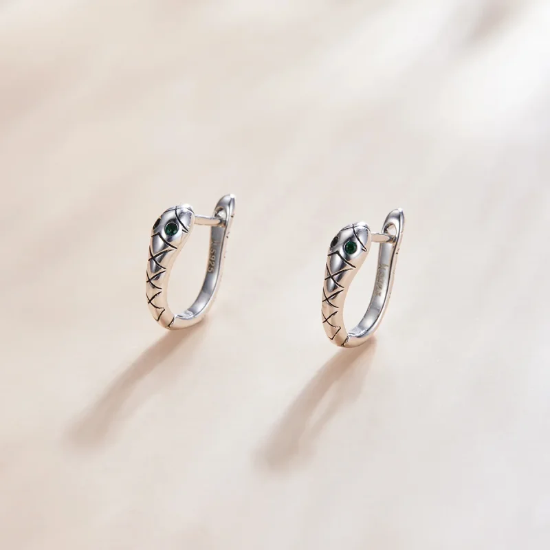 (image for) Pandora Style Silver Hoop Earrings, Cartoon Snake - SCE1104 - View 2
