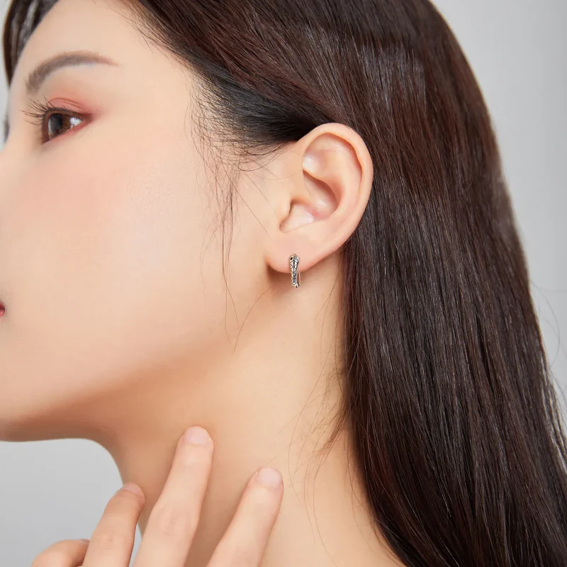 (image for) Pandora Style Silver Hoop Earrings, Cartoon Snake - SCE1104 - View 6