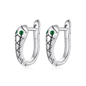 (image for) Pandora Style Silver Hoop Earrings, Cartoon Snake - SCE1104