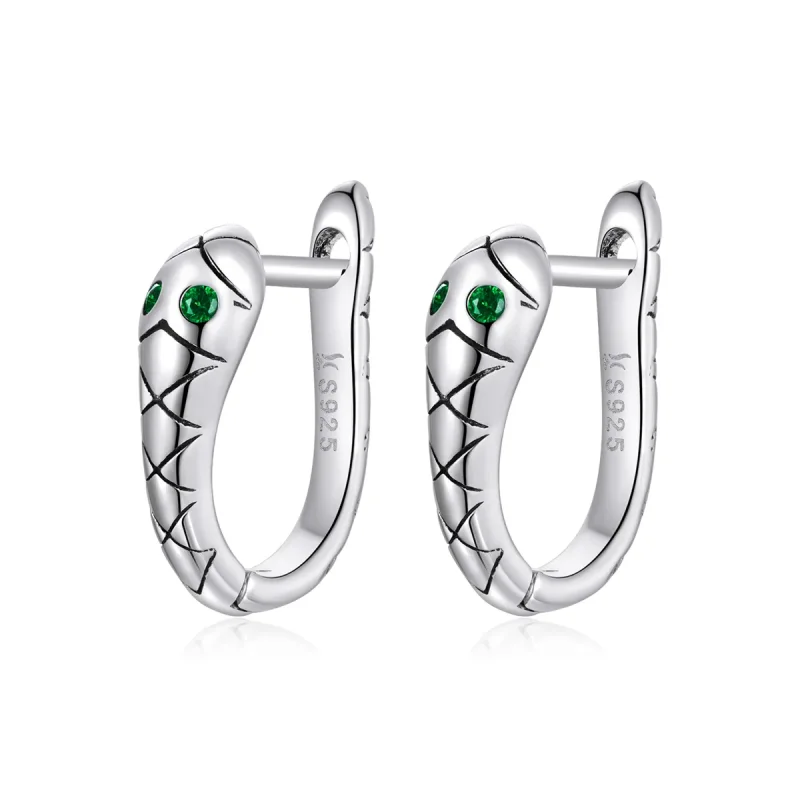 (image for) Pandora Style Silver Hoop Earrings, Cartoon Snake - SCE1104 - Product Image
