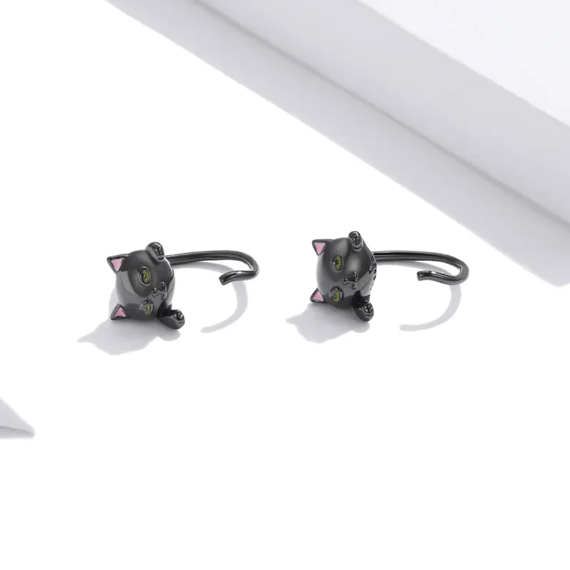 (image for) Pandora Style Silver Hoop Earrings, Cat, Multicolor Enamel - SCE1125 - View 4