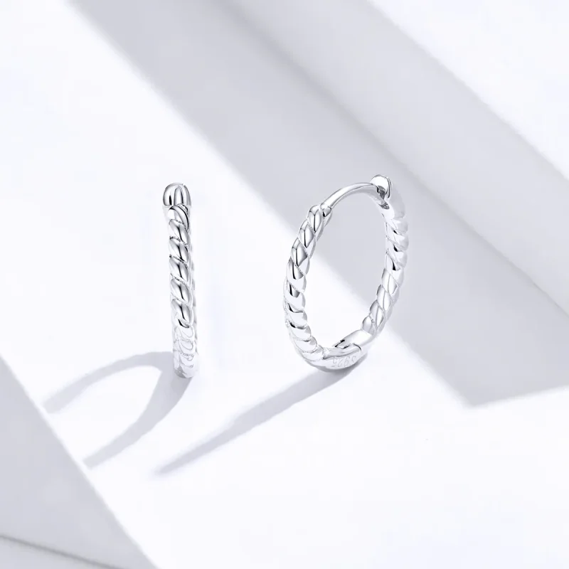 (image for) Pandora Style Silver Hoop Earrings, Circle Hemp Rope - SCE841 - View 3