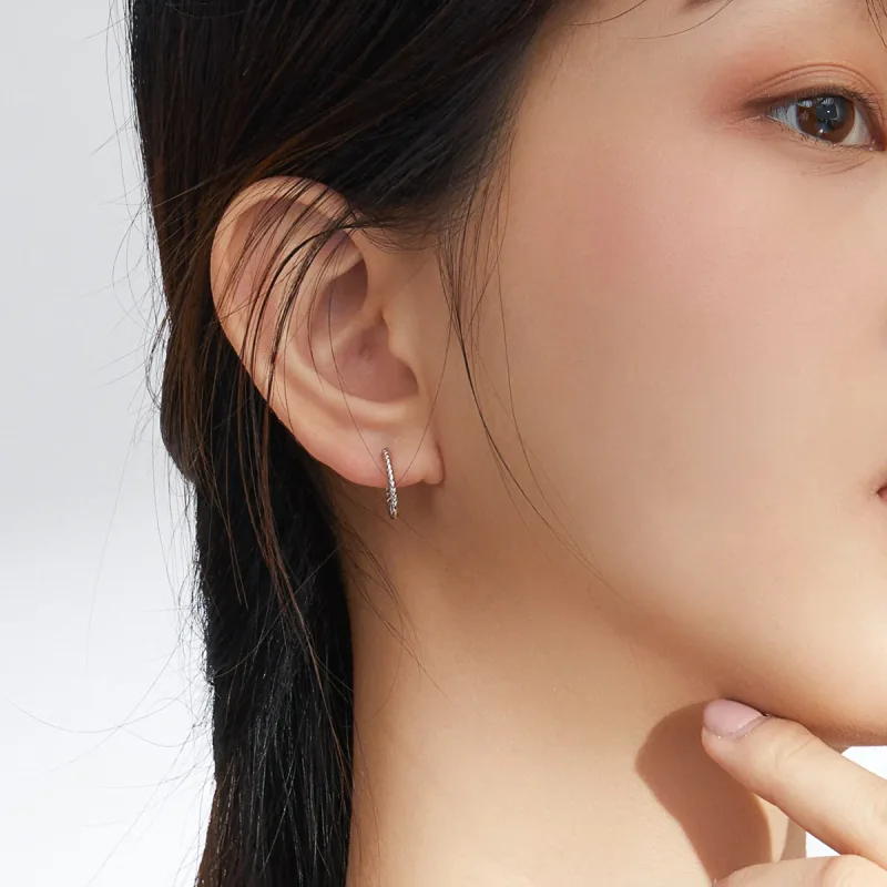 (image for) Pandora Style Silver Hoop Earrings, Circle Hemp Rope - SCE841 - View 5