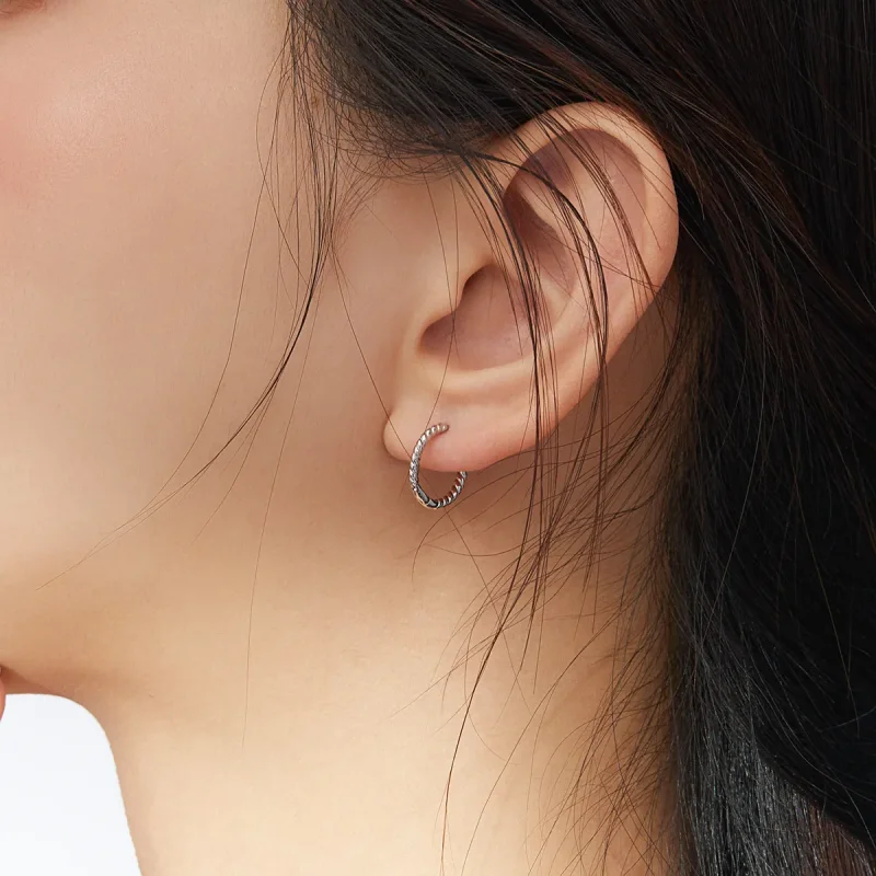 (image for) Pandora Style Silver Hoop Earrings, Circle Hemp Rope - SCE841 - View 6