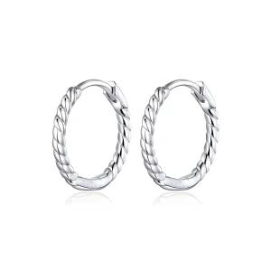 (image for) Pandora Style Silver Hoop Earrings, Circle Hemp Rope - SCE841