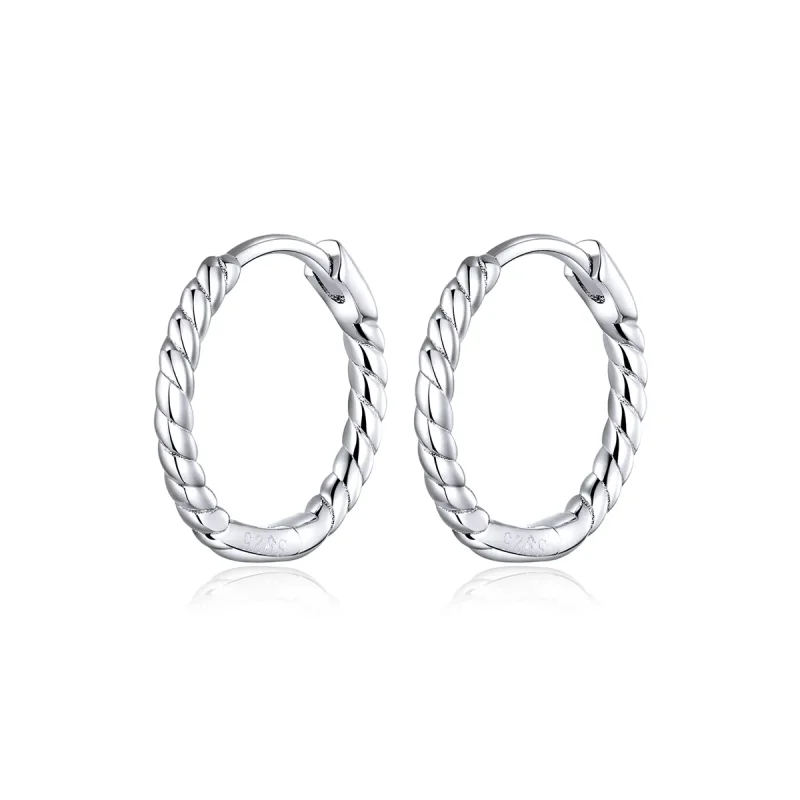 (image for) Pandora Style Silver Hoop Earrings, Circle Hemp Rope - SCE841 - Product Image