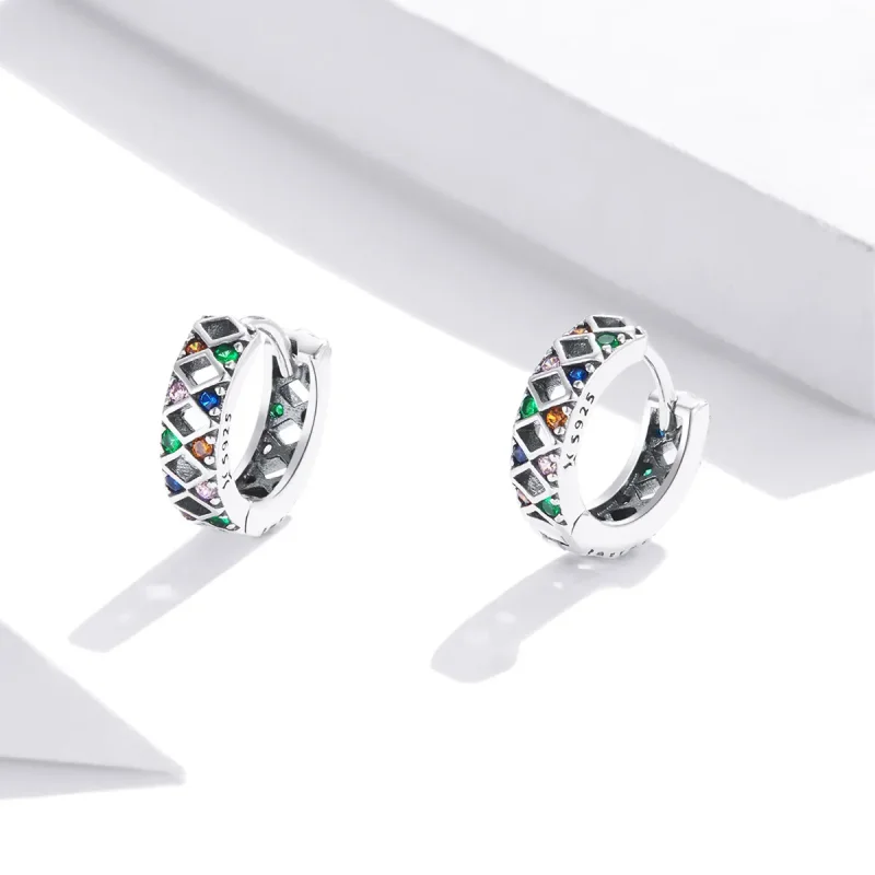 (image for) Pandora Style Silver Hoop Earrings, Color Dot Blocks - SCE1123 - View 2