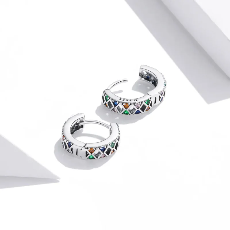 (image for) Pandora Style Silver Hoop Earrings, Color Dot Blocks - SCE1123 - View 4