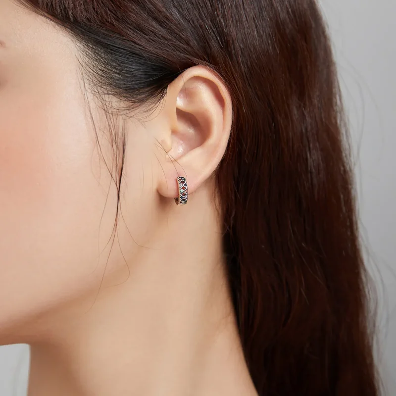(image for) Pandora Style Silver Hoop Earrings, Color Dot Blocks - SCE1123 - View 5