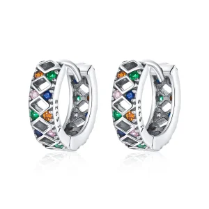 (image for) Pandora Style Silver Hoop Earrings, Color Dot Blocks - SCE1123