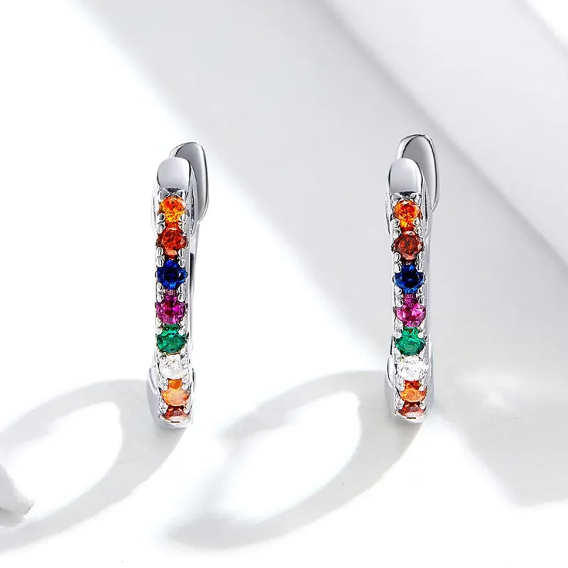(image for) Pandora Style Silver Hoop Earrings, Colorful Zircon - SCE721 - View 2