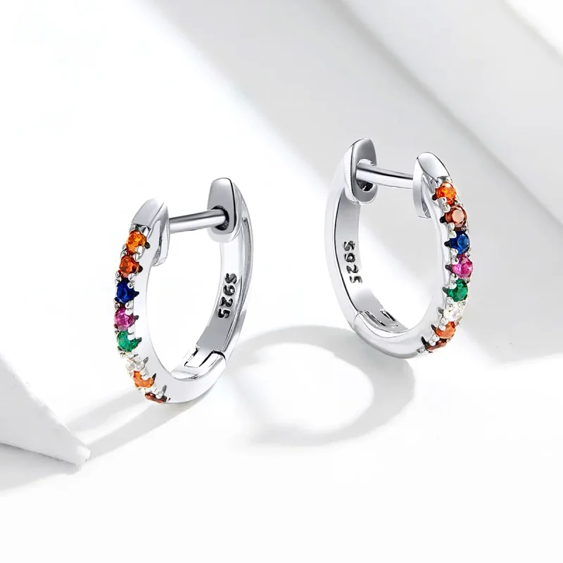 (image for) Pandora Style Silver Hoop Earrings, Colorful Zircon - SCE721 - View 3