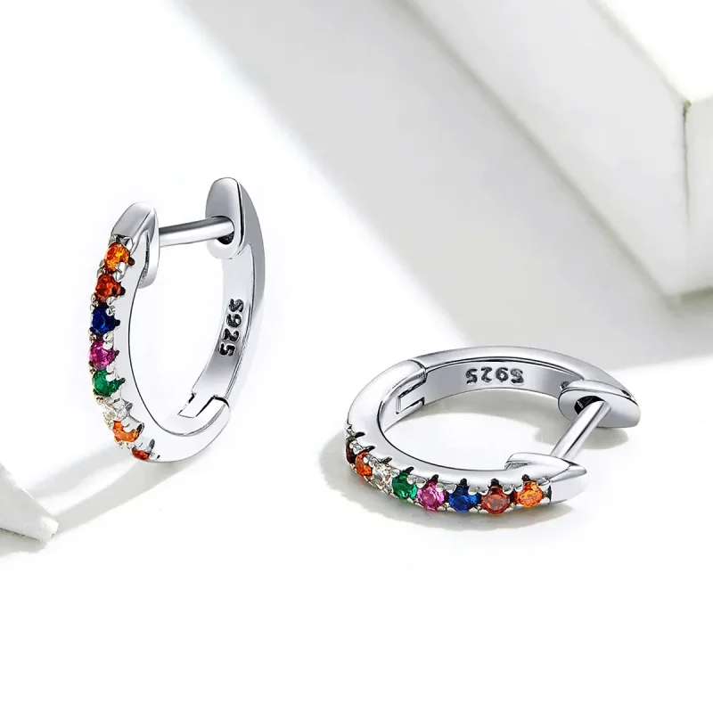 (image for) Pandora Style Silver Hoop Earrings, Colorful Zircon - SCE721 - View 4