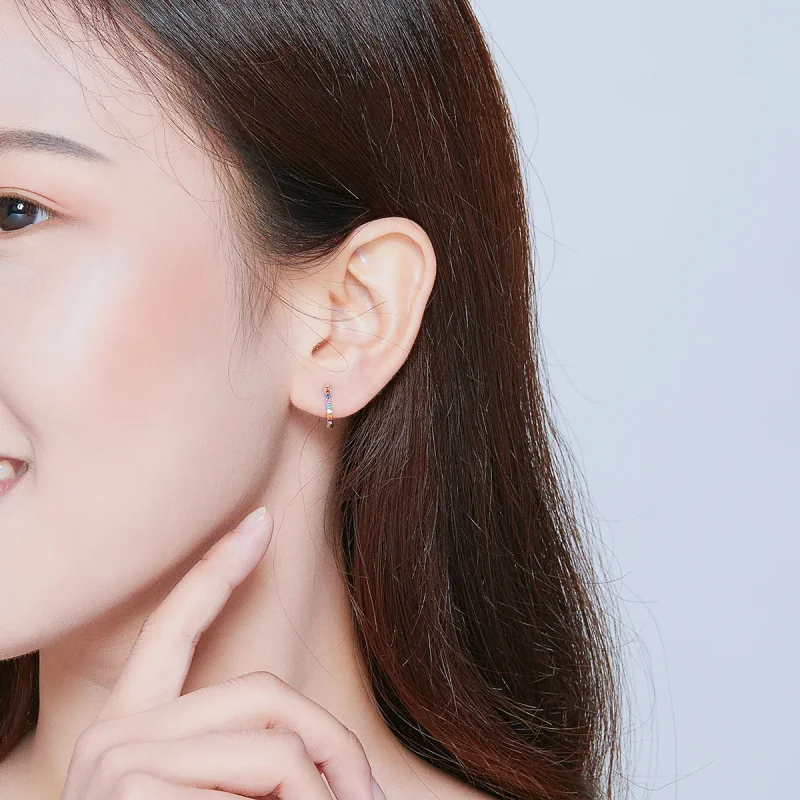 (image for) Pandora Style Silver Hoop Earrings, Colorful Zircon - SCE721 - View 5