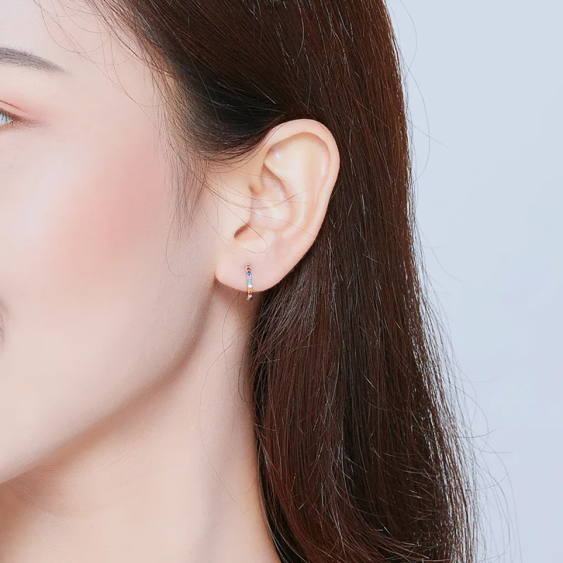 (image for) Pandora Style Silver Hoop Earrings, Colorful Zircon - SCE721 - View 7