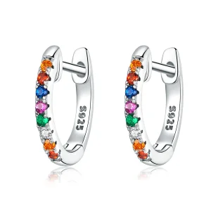 (image for) Pandora Style Silver Hoop Earrings, Colorful Zircon - SCE721