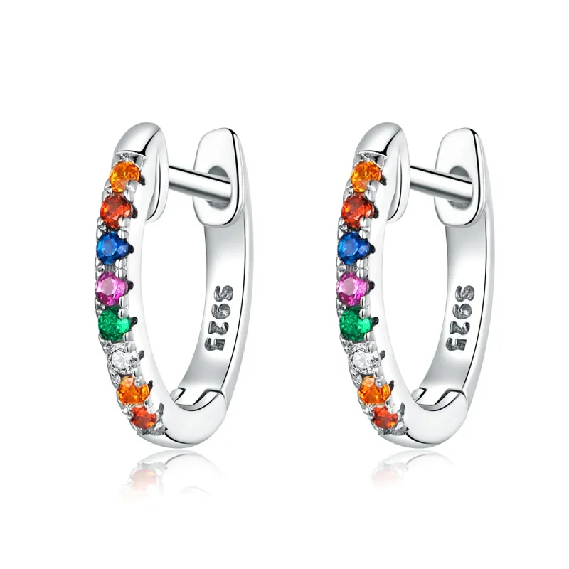 (image for) Pandora Style Silver Hoop Earrings, Colorful Zircon - SCE721 - Product Image