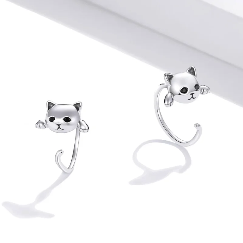 (image for) Pandora Style Silver Hoop Earrings, Cute Cat - SCE965 - View 3