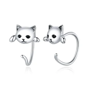 (image for) Pandora Style Silver Hoop Earrings, Cute Cat - SCE965