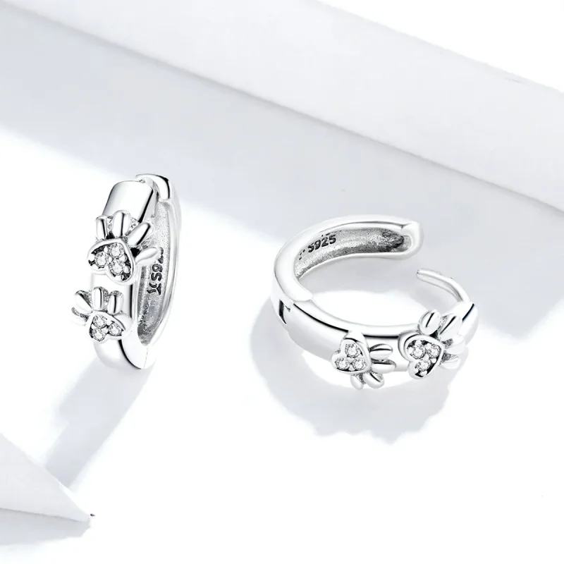 (image for) Pandora Style Silver Hoop Earrings, Cute Paw Print - SCE938 - View 4