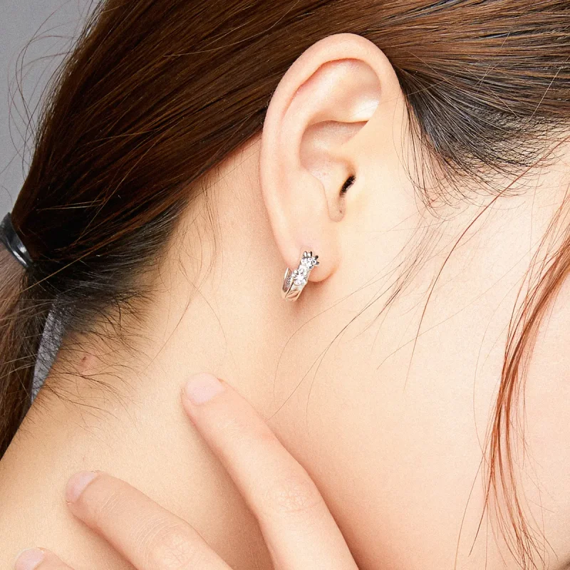 (image for) Pandora Style Silver Hoop Earrings, Cute Paw Print - SCE938 - View 7