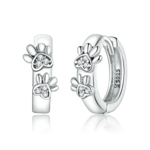 (image for) Pandora Style Silver Hoop Earrings, Cute Paw Print - SCE938