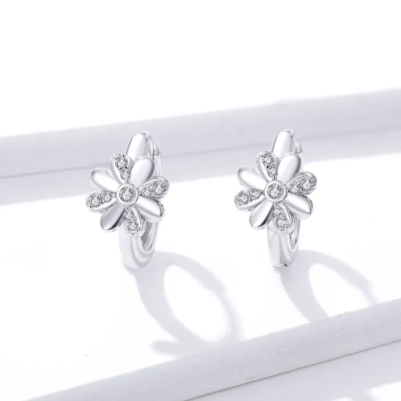(image for) Pandora Style Silver Hoop Earrings, Daisy - BSE359 - View 2