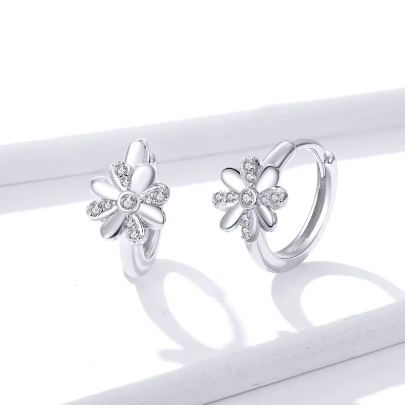 (image for) Pandora Style Silver Hoop Earrings, Daisy - BSE359 - View 3