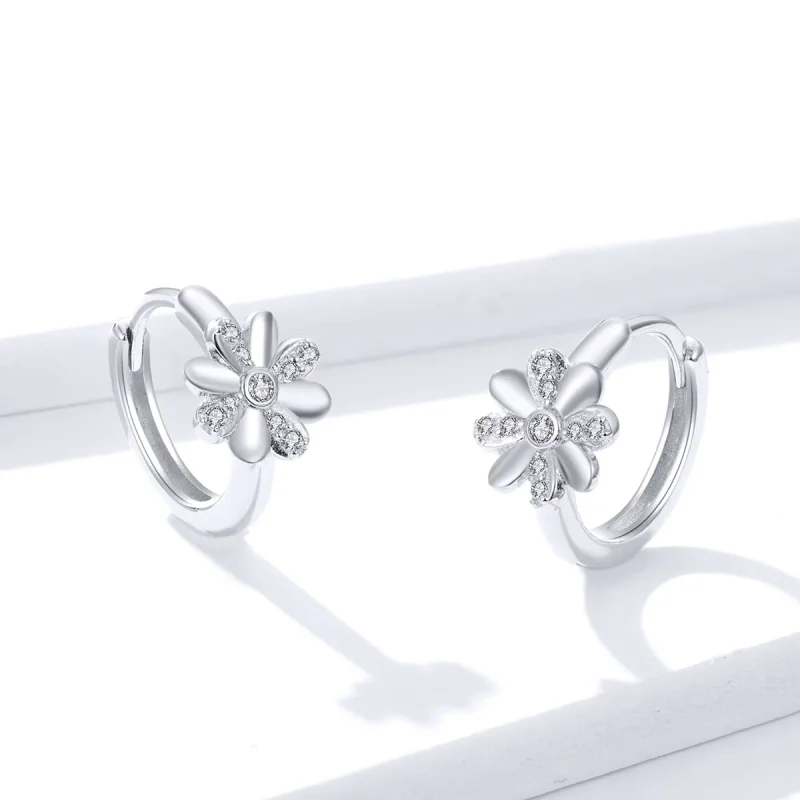 (image for) Pandora Style Silver Hoop Earrings, Daisy - BSE359 - View 4