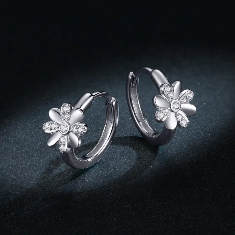 (image for) Pandora Style Silver Hoop Earrings, Daisy - BSE359 - View 5