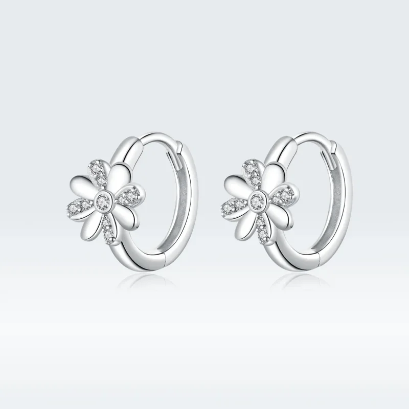 (image for) Pandora Style Silver Hoop Earrings, Daisy - BSE359 - Product Image