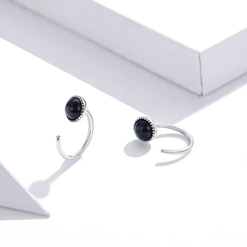 (image for) Pandora Style Silver Hoop Earrings, Deep Night Sky - SCE950 - View 2