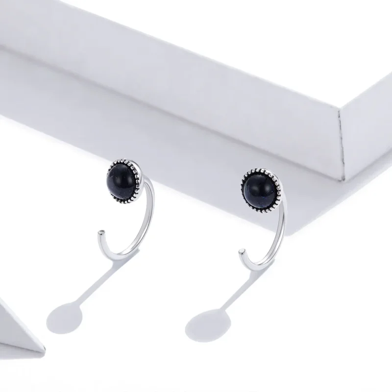 (image for) Pandora Style Silver Hoop Earrings, Deep Night Sky - SCE950 - View 4