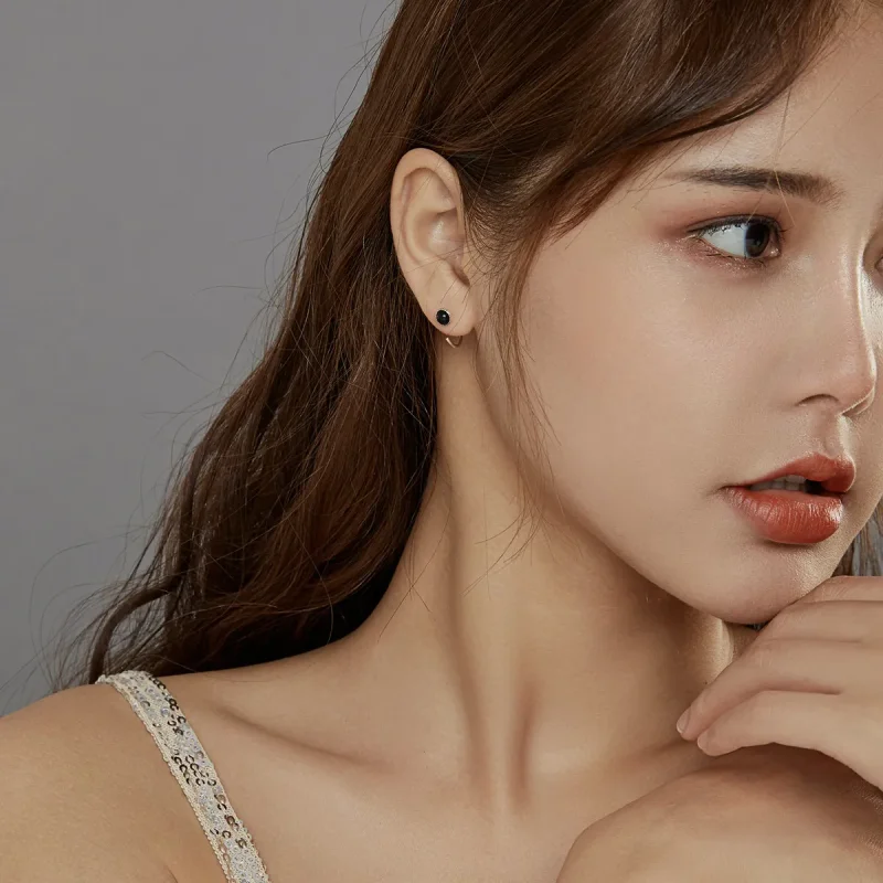 (image for) Pandora Style Silver Hoop Earrings, Deep Night Sky - SCE950 - View 6