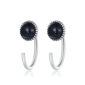 (image for) Pandora Style Silver Hoop Earrings, Deep Night Sky - SCE950