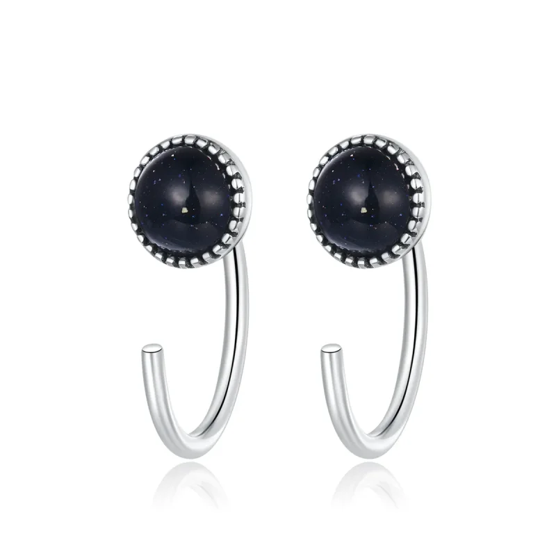 (image for) Pandora Style Silver Hoop Earrings, Deep Night Sky - SCE950 - Product Image