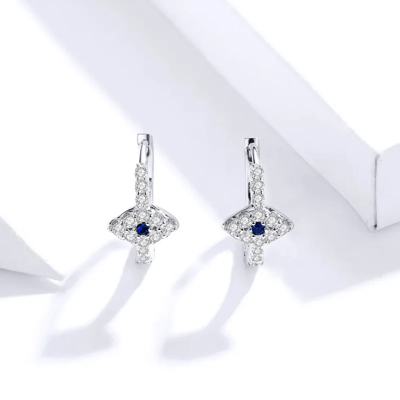 (image for) Pandora Style Silver Hoop Earrings, Devil's Eye - SCE783-A - View 3