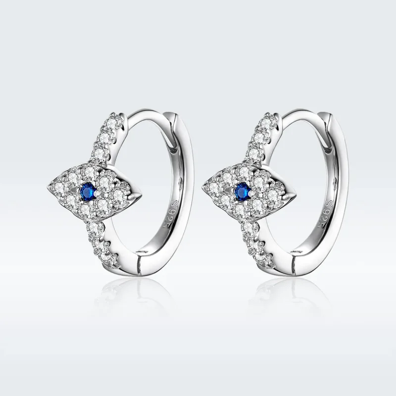 (image for) Pandora Style Silver Hoop Earrings, Devil's Eye - SCE783-A - Product Image