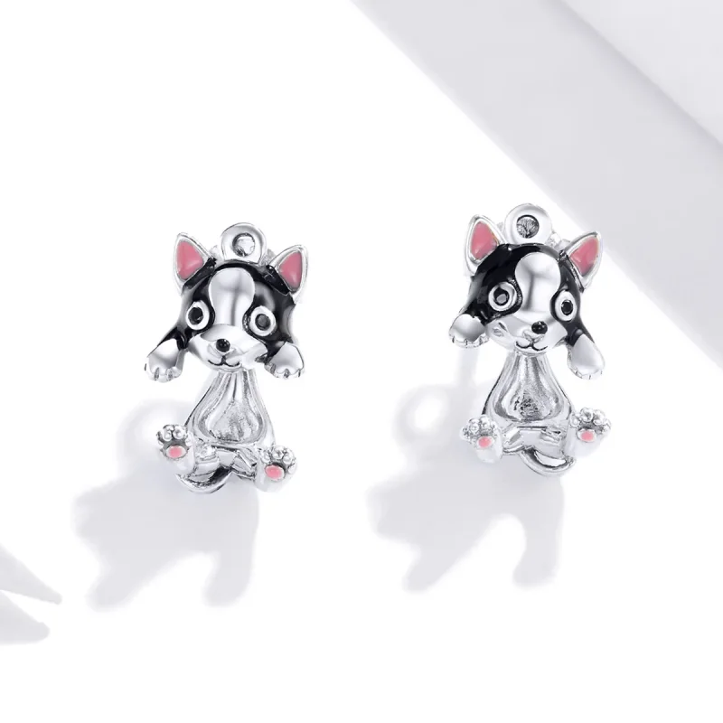 (image for) Pandora Style Silver Hoop Earrings, Dog, Multicolor Enamel - SCE978 - View 2