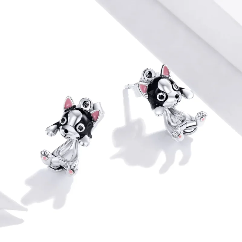 (image for) Pandora Style Silver Hoop Earrings, Dog, Multicolor Enamel - SCE978 - View 3