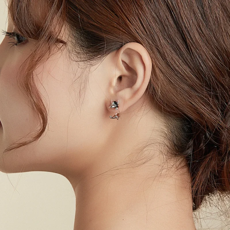 (image for) Pandora Style Silver Hoop Earrings, Dog, Multicolor Enamel - SCE978 - View 6