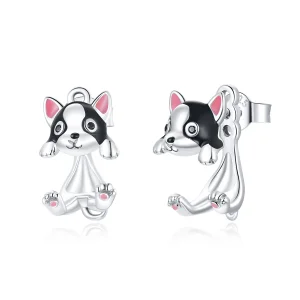 (image for) Pandora Style Silver Hoop Earrings, Dog, Multicolor Enamel - SCE978