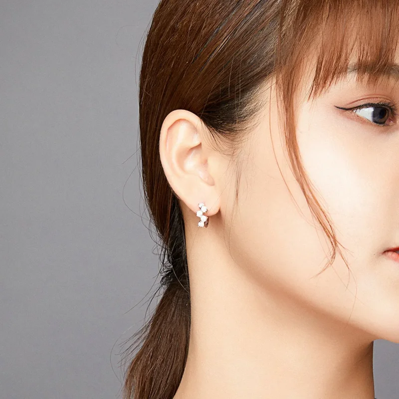 (image for) Pandora Style Silver Hoop Earrings, Dream Bubbles - SCE941 - View 5