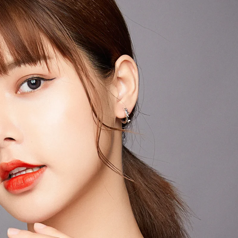 (image for) Pandora Style Silver Hoop Earrings, Elegant Butterfiles - SCE927 - View 5