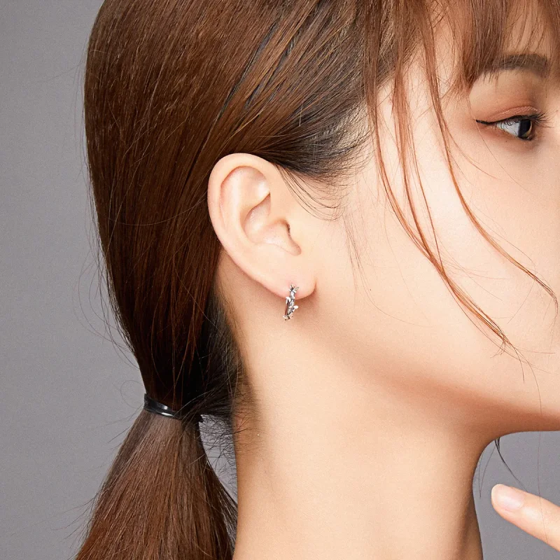 (image for) Pandora Style Silver Hoop Earrings, Elegant Butterfiles - SCE927 - View 6